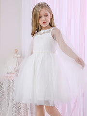 Hocille Beautiful Lace Satin Flower Girl Dress With Pearls Beadings