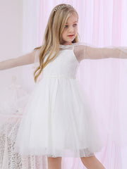 Hocille Beautiful Lace Satin Flower Girl Dress With Pearls Beadings