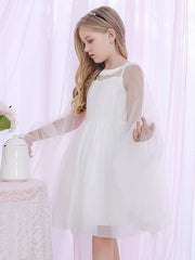 Hocille Beautiful Lace Satin Flower Girl Dress With Pearls Beadings