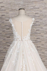 Mooie lange A-Line Tule Lace Appliques Backless trouwjurk