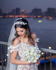 Beautiful Long Mermaid Off-the-shoulder Wedding Dress with Lace Tulle