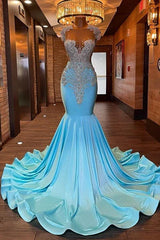 Vintage Glittering Beaded Prom Dress Sky Blue Evening Gown Mermaid Party Dress Long Formal Dress HZ1024
