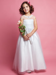Beautiful Princess A-Line Floor Length Flower Girl Dress With Ruched Beading & Appliques for Weddings & First Communions