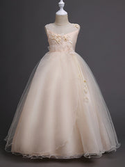 Hocille Beautiful Princess Wedding Flower Girl Dress with Belt Appliques