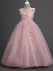 Hocille Beautiful Princess Wedding Flower Girl Dress with Belt Appliques