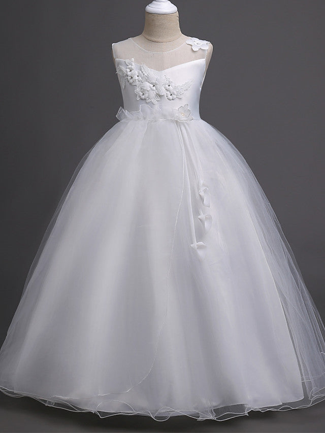 Hocille Beautiful Princess Wedding Flower Girl Dress with Belt Appliques