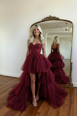 Beautiful Rose Prom Dress with Sleeveless Evening Gown Tulle Train