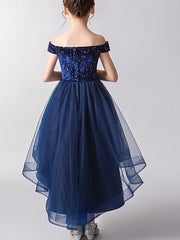 Beautiful Short Sleeve A-Line Flower Girl Dress Tulle with Print