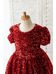 Beautiful Short Sleeve Jewel Neck Ball Gown Knee Length Flower Girl Dress With Sequined