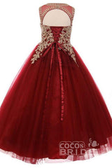 Hocille Beautiful Sleeveless Ball Gown with Tulle, Sequins & Scoop Neck for Girls