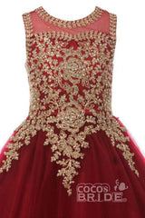 Hocille Beautiful Sleeveless Ball Gown with Tulle, Sequins & Scoop Neck for Girls