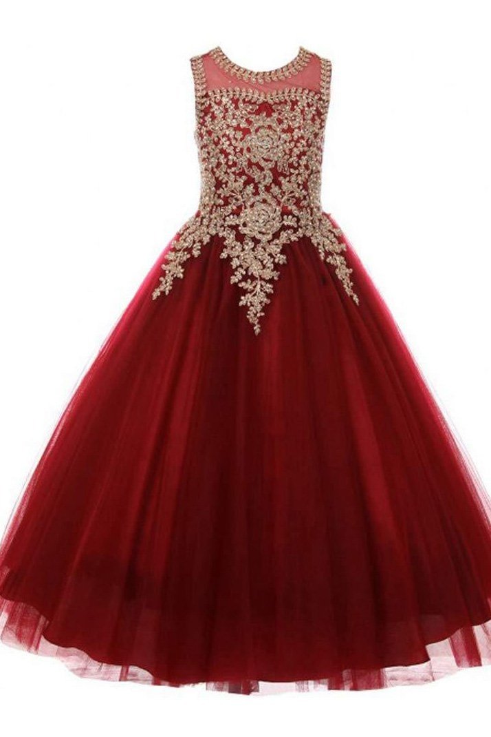 Hocille Beautiful Sleeveless Ball Gown with Tulle, Sequins & Scoop Neck for Girls
