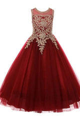 Hocille Beautiful Sleeveless Ball Gown with Tulle, Sequins & Scoop Neck for Girls