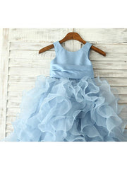 Hocille Beautiful Sleeveless Jewel Neck Flower Girl Dress With Sash & Ribbon Flower