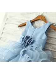 Hocille Beautiful Sleeveless Jewel Neck Flower Girl Dress With Sash & Ribbon Flower