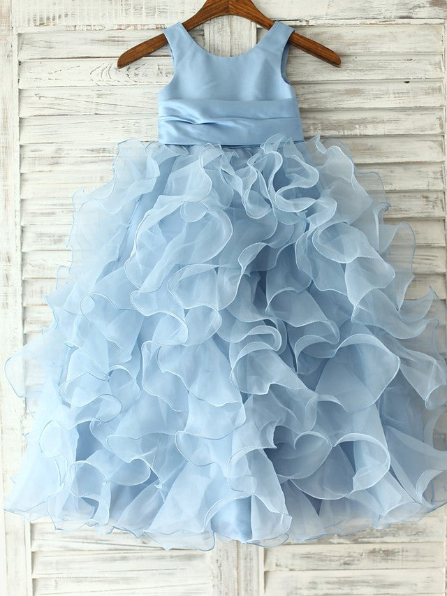 Hocille Beautiful Sleeveless Jewel Neck Flower Girl Dress With Sash & Ribbon Flower