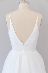 Mooie witte lange A-Line V-hals tule tule backless trouwjurk