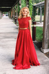 Red Two Pieces Prom Dress, Evening Dress, Dance Dresses, Graduation School Party Gown