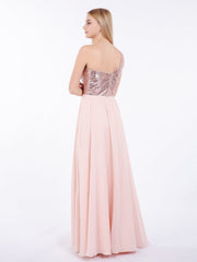 Sequins Bodice Chiffon Skirt Dress Rose Gold