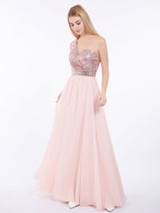 Sequins Bodice Chiffon Skirt Dress Rose Gold