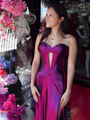 Bencelina | Mermaid Sweetheart Green Metallic Long Prom Dress with Slit