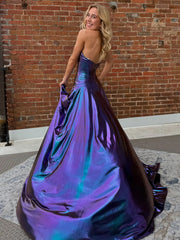 Bencelina | Mermaid Sweetheart Green Metallic Long Prom Dress with Slit