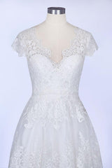 Best Cap Sleeve V-neck Sweep Train Wedding Dress