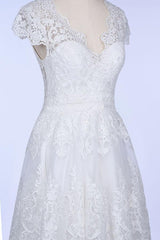 Best Cap Sleeve V-neck Sweep Train Wedding Dress