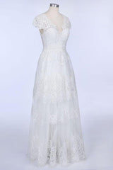 Best Cap Sleeve V-neck Sweep Train Wedding Dress