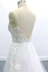 Best Spaghetti Strap Appliques Tulle Wedding Dress
