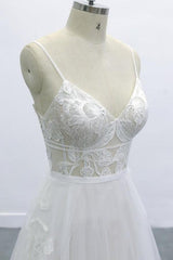 Best Spaghetti Strap Appliques Tulle Wedding Dress