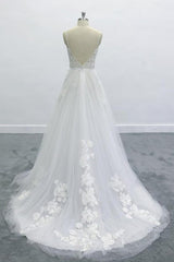 Best Spaghetti Strap Appliques Tulle Wedding Dress