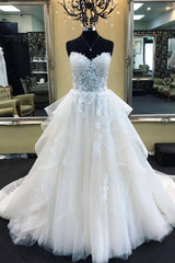 Biztunnel Long A-Line Strapless Lace Tulle Trouwjurk