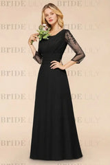 Long Sleeves Aline Bridesmaid Dress Ruffle Chiffon Beadings Wedding Guest Dress