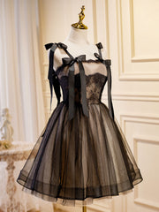 Robe de bal courte en dentelle en tulle noir, robes de retour à la maison noire en dentelle