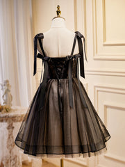 Robe de bal courte en dentelle en tulle noir, robes de retour à la maison noire en dentelle