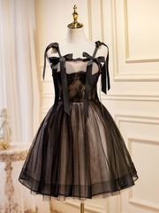 Robe de bal courte en dentelle en tulle noir, robes de retour à la maison noire en dentelle