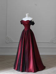 Black and Red Tulle Prom Dresses Long A-line Off Shoulder Wedding Party Gown Birthday