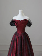 Black and Red Tulle Prom Dresses Long A-line Off Shoulder Wedding Party Gown Birthday