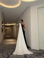 Black and White Sheath Prom Dresses with Watteau Train & 3D Flower - FD5263