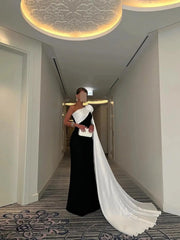 Black and White Sheath Prom Dresses with Watteau Train & 3D Flower - FD5263