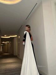 Black and White Sheath Prom Dresses with Watteau Train & 3D Flower - FD5263