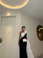 Black and White Sheath Prom Dresses with Watteau Train & 3D Flower - FD5263
