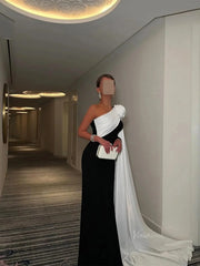 Black and White Sheath Prom Dresses with Watteau Train & 3D Flower - FD5263