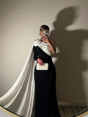 Black and White Sheath Prom Dresses with Watteau Train & 3D Flower - FD5263