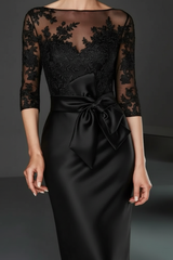 Bateau 3/4 Long Sleeves Satin Mother of the Bride Dresses with Lace