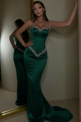 Black Beaded Straps Prom Dress Long Sweetheart Formal Dress