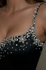 Black Beaded Straps Prom Dress Long Sweetheart Formal Dress