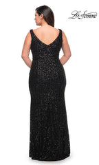 La Femme Striped Sequin Plus-Size Long Prom Dress
