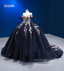 Black Floral Ball Gown Wedding Dress Off the Shoulder Sweet 16 Dress 222240